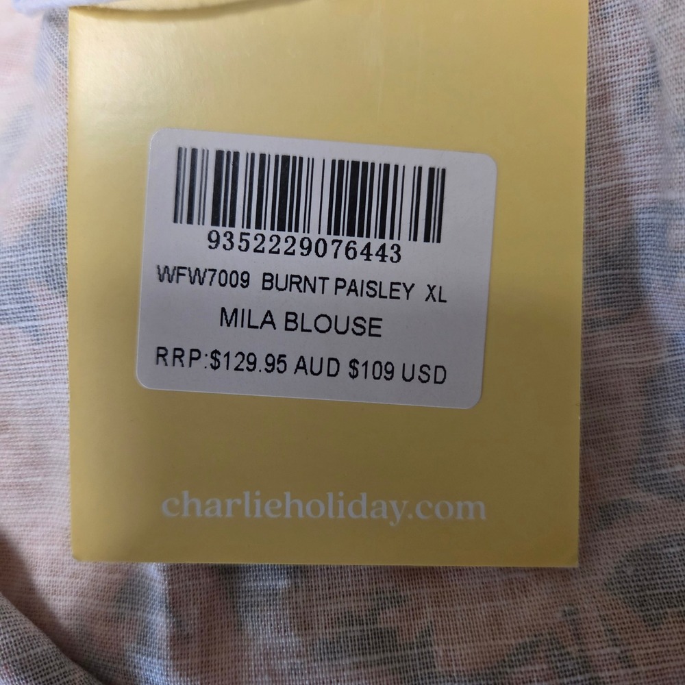 NWT Charlie Holiday Mila Blouse Burnt Paisley Orange Linen Cotton Top Size XL - Picture 7 of 9